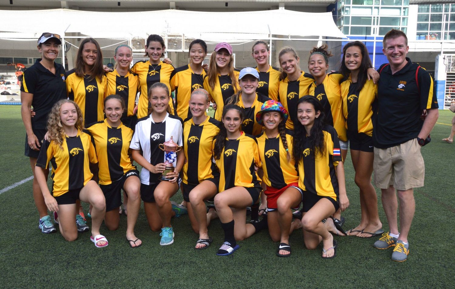The girls take home the NIST 7v7 tournament trophy.