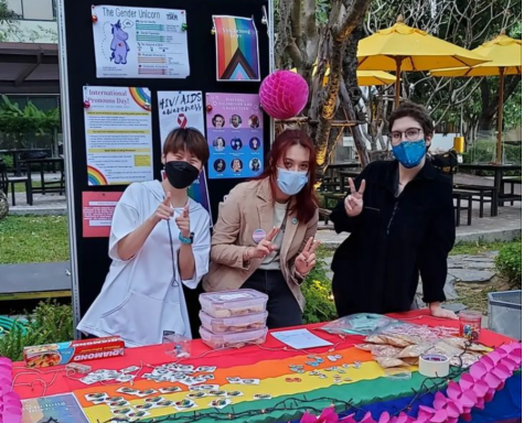 Students at the GSA stall taking place during a school event.