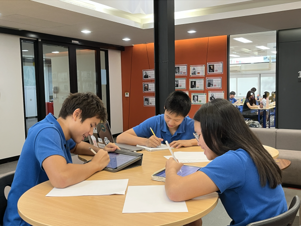 Students studying in the Math Quad