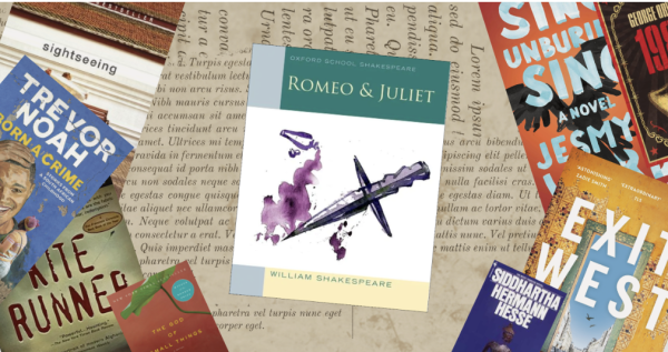 Romeo and Juliet, surrounded by other texts taught in the high school