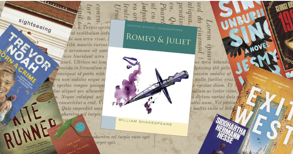 Romeo and Juliet, surrounded by other texts taught in the high school